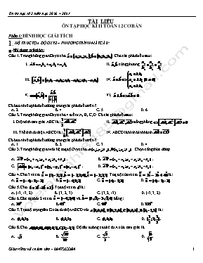 Tài liệu ôn tập học kì II môn Toán 12 (cơ bản)